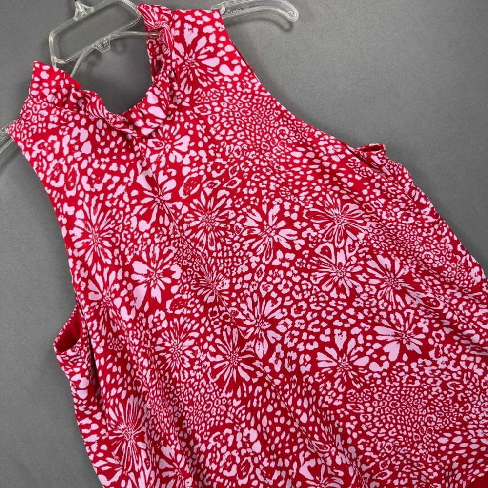 Gibson Halter Top Womens L Red Pink Floral Ruffle Neck WD8705 Excellent